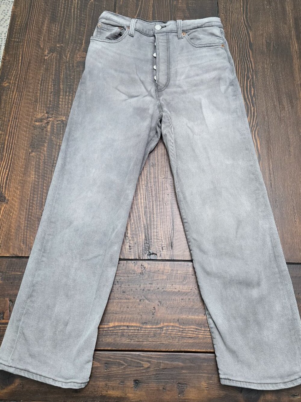 Levi's Ribcage Straight Ankle Jeans Womens 29x27 Faded Acid Wash Gray Button Fly